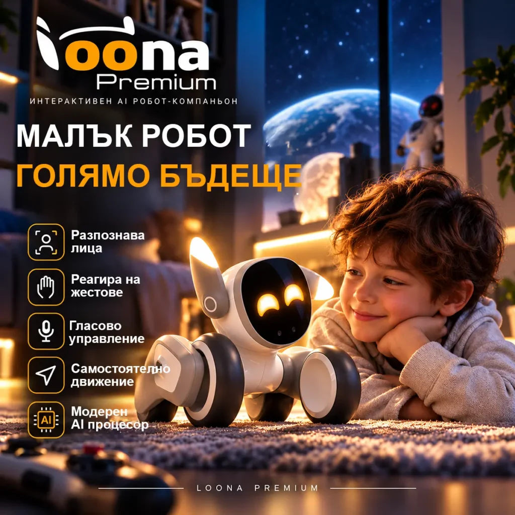 Loona Premium – AI интерактивен робот-компаньон с лицево разпознаване, гласово управление и Wi-Fi