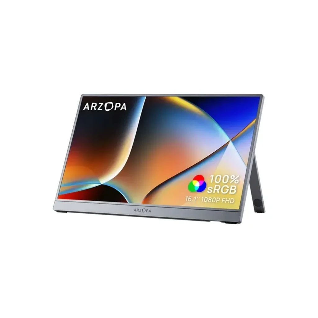 ARZOPA Z1C 16.1" – преносим Full HD IPS монитор с USB-C, HDMI, HDR10 и вградена стойка – Сив