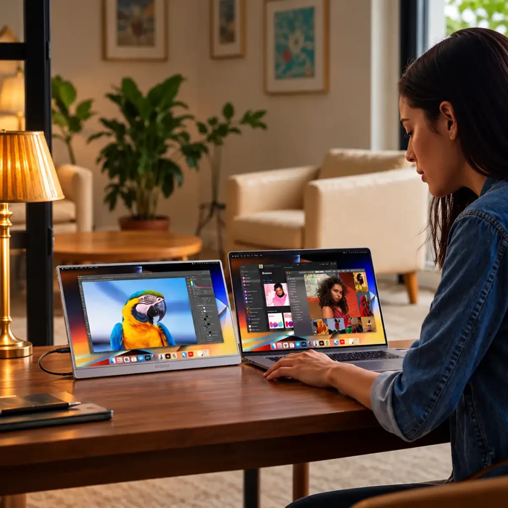 ARZOPA Z1C 16.1" – преносим Full HD IPS монитор с USB-C, HDMI, HDR10 и вградена стойка – Сив