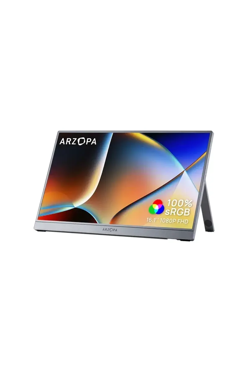 ARZOPA Z1C 16.1" – преносим Full HD IPS монитор с USB-C, HDMI, HDR10 и вградена стойка – Сив