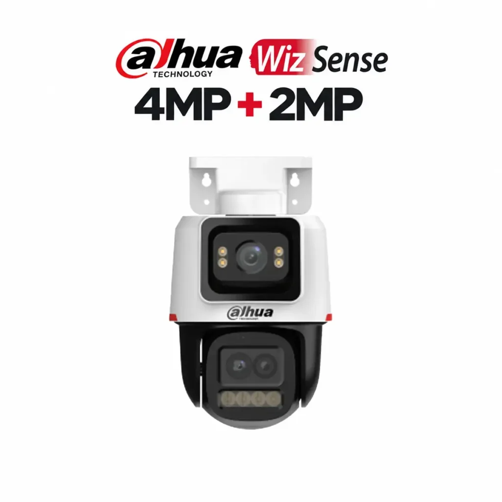 Dahua IPC-PTS2449C-4E3Z-S-PV-PRO – Двойна IP PTZ камера 6MP (4MP+2MP), WizColor, 6x хибриден Zoom, AI проследяване, цветно нощно виждане до 50 м, активна защита със сирена, PoE, IP66