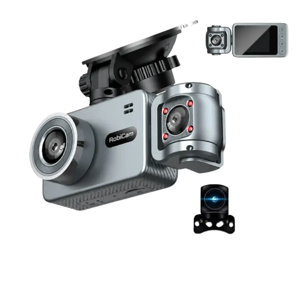 RobiCam B05 PRO 4K – Троен автомобилен видеорегистратор с предна, вътрешна и задна камера, WiFi и паркинг мониторинг
