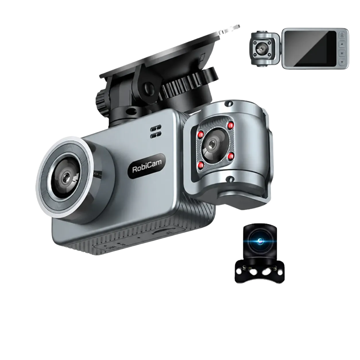 RobiCam B05 PRO 4K – Троен автомобилен видеорегистратор с предна, вътрешна и задна камера, WiFi и паркинг мониторинг