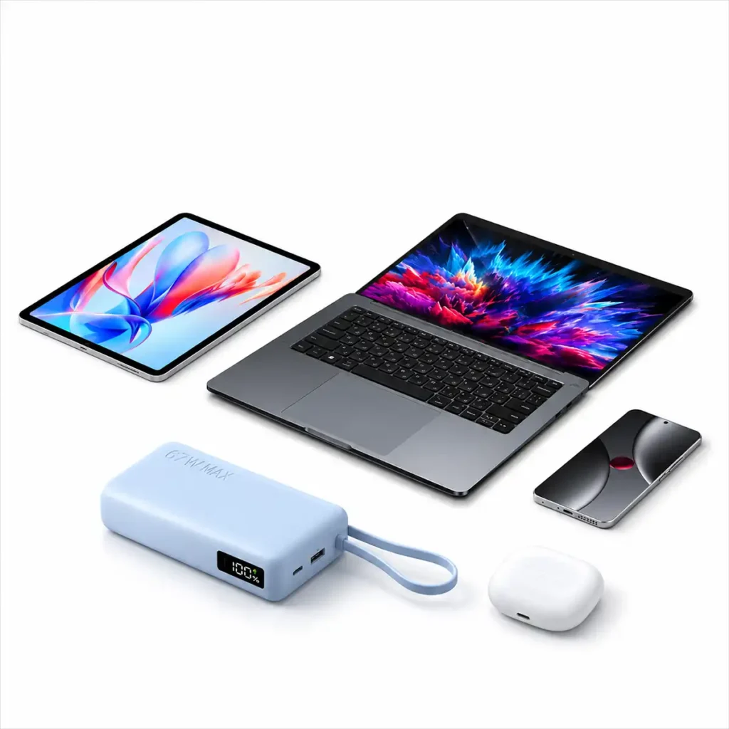 Външна батерия Xiaomi 20000mAh 67W с вграден USB-C кабел, дисплей, синя