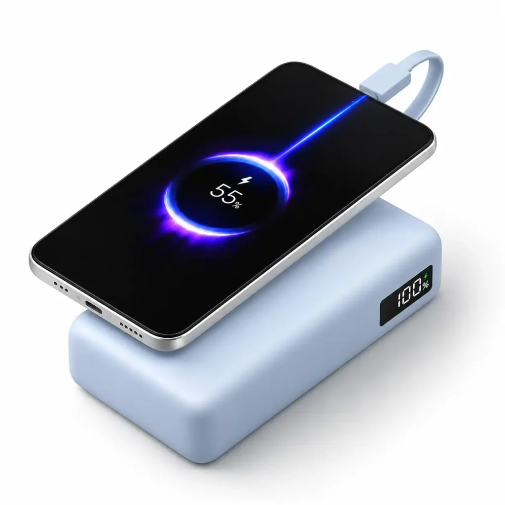 Външна батерия Xiaomi 20000mAh 67W с вграден USB-C кабел, дисплей, синя